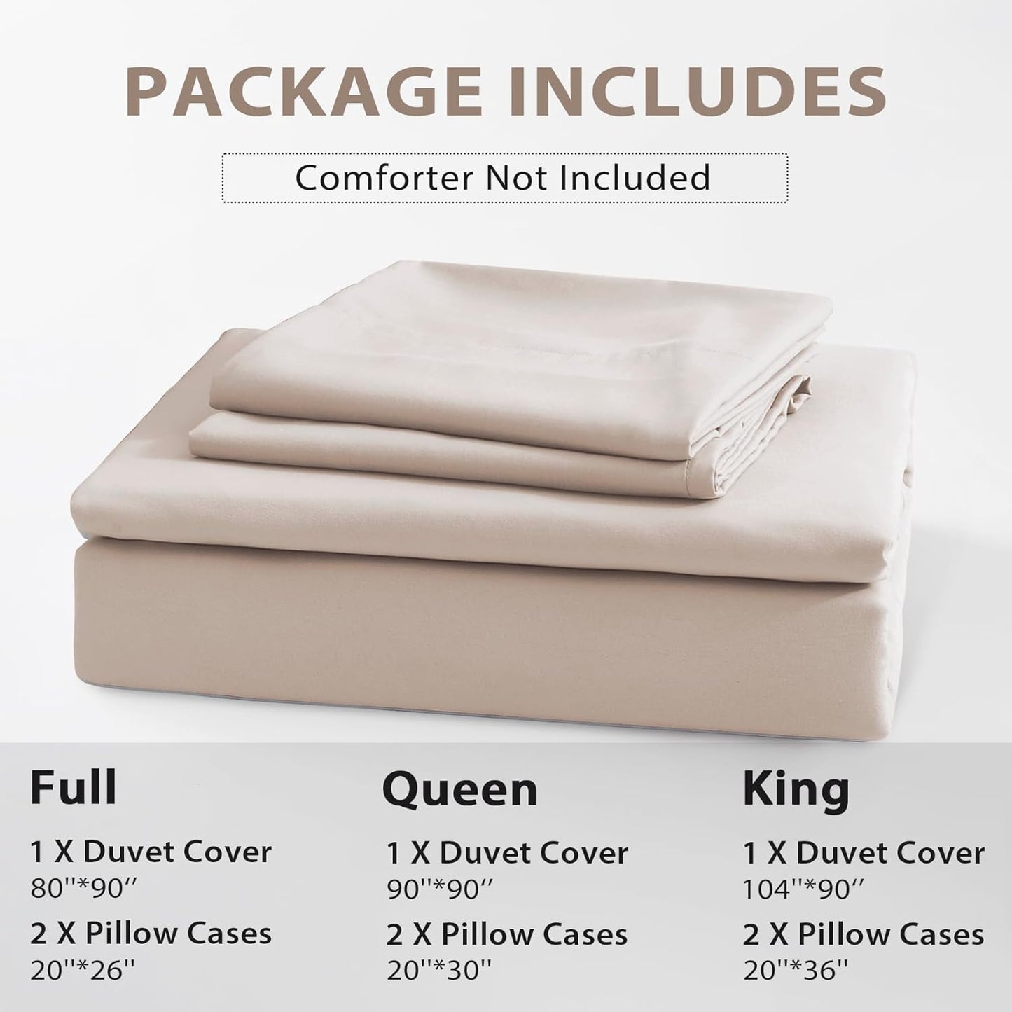 Sasttie Duvet Cover King Size, Double Brushed King Duvet Cover, 3-Piece Duvet Cover Set Includes 1 Duvet Cover (104x90) and 2 Pillowcases (20x36) with Zipper Closure, Beige