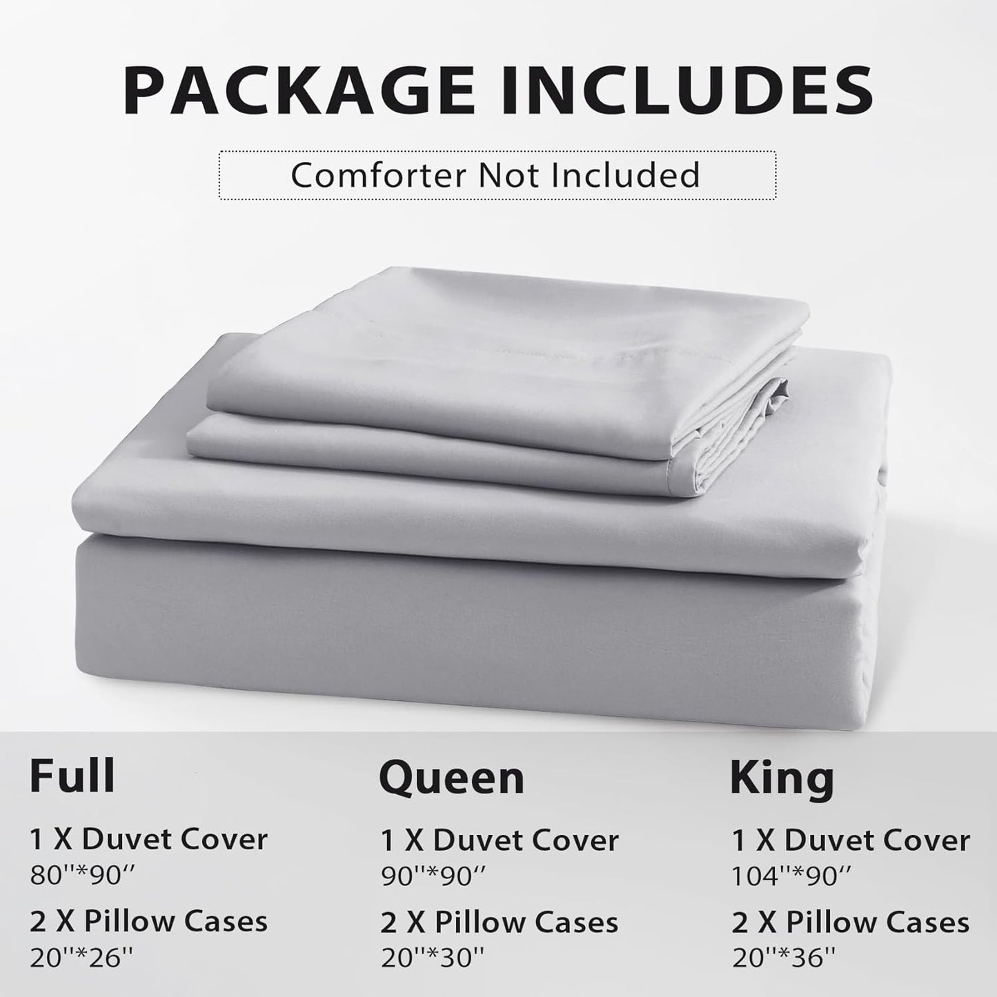 Sasttie Duvet Cover Full Size, Double Brushed Full Duvet Cover, 3-Piece Duvet Cover Set Includes 1 Duvet Cover (80x90) and 2 Pillowcases (20x26) with Zipper Closure, Light Grey