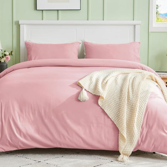 Sasttie Duvet Cover Twin/Twin XL Size, Double Brushed Twin/Twin XL Duvet Cover, 3-Piece Duvet Cover Set Includes 1 Duvet Cover (68x90) and 1 Pillowcase (20x26) with Zipper Closure, Baby Pink