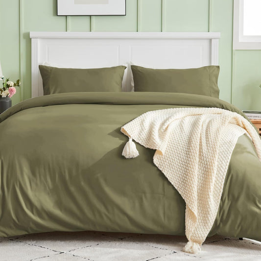 Sasttie Duvet Cover Twin/Twin XL Size, Double Brushed Twin/Twin XL Duvet Cover, 3-Piece Duvet Cover Set Includes 1 Duvet Cover (68x90) and 1 Pillowcase (20x26) with Zipper Closure, Olive