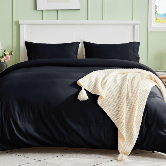 Sasttie Duvet Cover King Size, Double Brushed King Duvet Cover, 3-Piece Duvet Cover Set Includes 1 Duvet Cover (104x90) and 2 Pillowcases (20x36) with Zipper Closure, Black