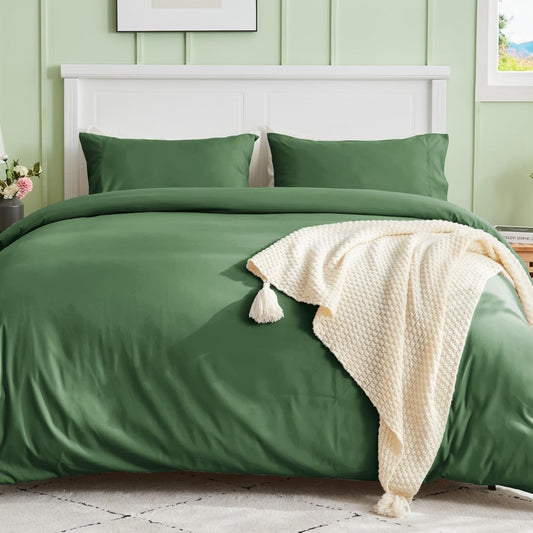 Sasttie Duvet Cover Queen Size, Double Brushed Queen Duvet Cover, 3-Piece Duvet Cover Set Includes 1 Duvet Cover (90x90) and 2 Pillowcases (20x26) with Zipper Closure, Green