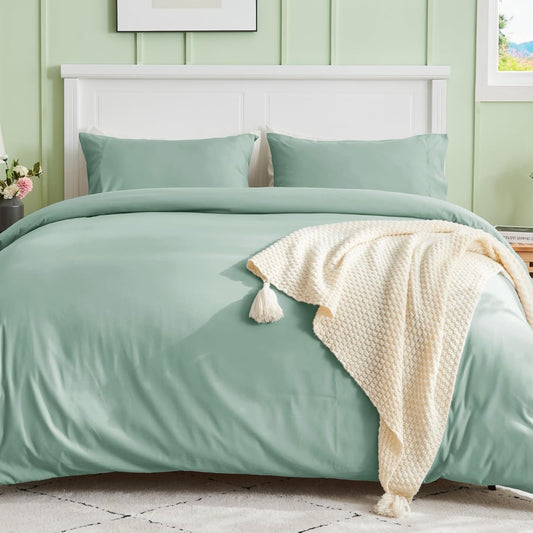 Sasttie Duvet Cover Twin/Twin XL Size, Double Brushed Twin/Twin XL Duvet Cover, 3-Piece Duvet Cover Set Includes 1 Duvet Cover (68x90) and 1 Pillowcase (20x26) with Zipper Closure, Sage