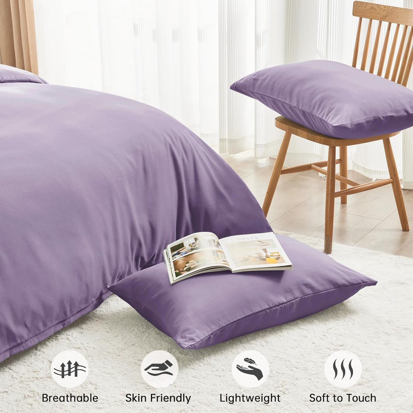 Sasttie Duvet Cover Twin/Twin XL Size, Double Brushed Twin/Twin XL Duvet Cover, 3-Piece Duvet Cover Set Includes 1 Duvet Cover (68x90) and 1 Pillowcase (20x26) with Zipper Closure, Purple