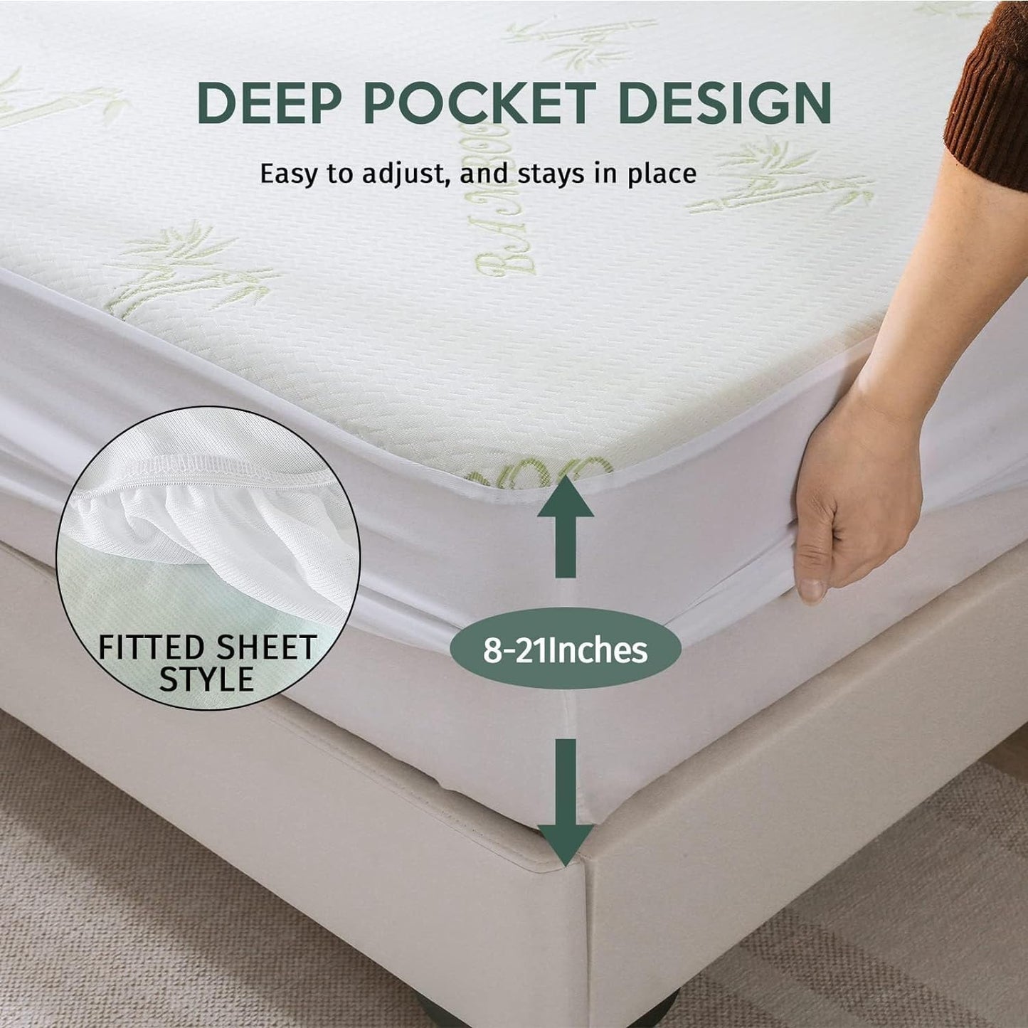 MUXHOMO Mattress Protector Full Size Bed, 100% Waterproof Mattress Cover, Cooling and Breathable Mattress Pad Cover, Deep Pocket 8"-21"