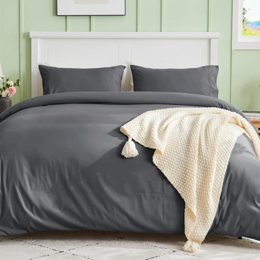 Sasttie Duvet Cover Queen Size, Double Brushed Queen Duvet Cover, 3-Piece Duvet Cover Set Includes 1 Duvet Cover (90x90) and 2 Pillowcases (20x26) with Zipper Closure, Dark Grey