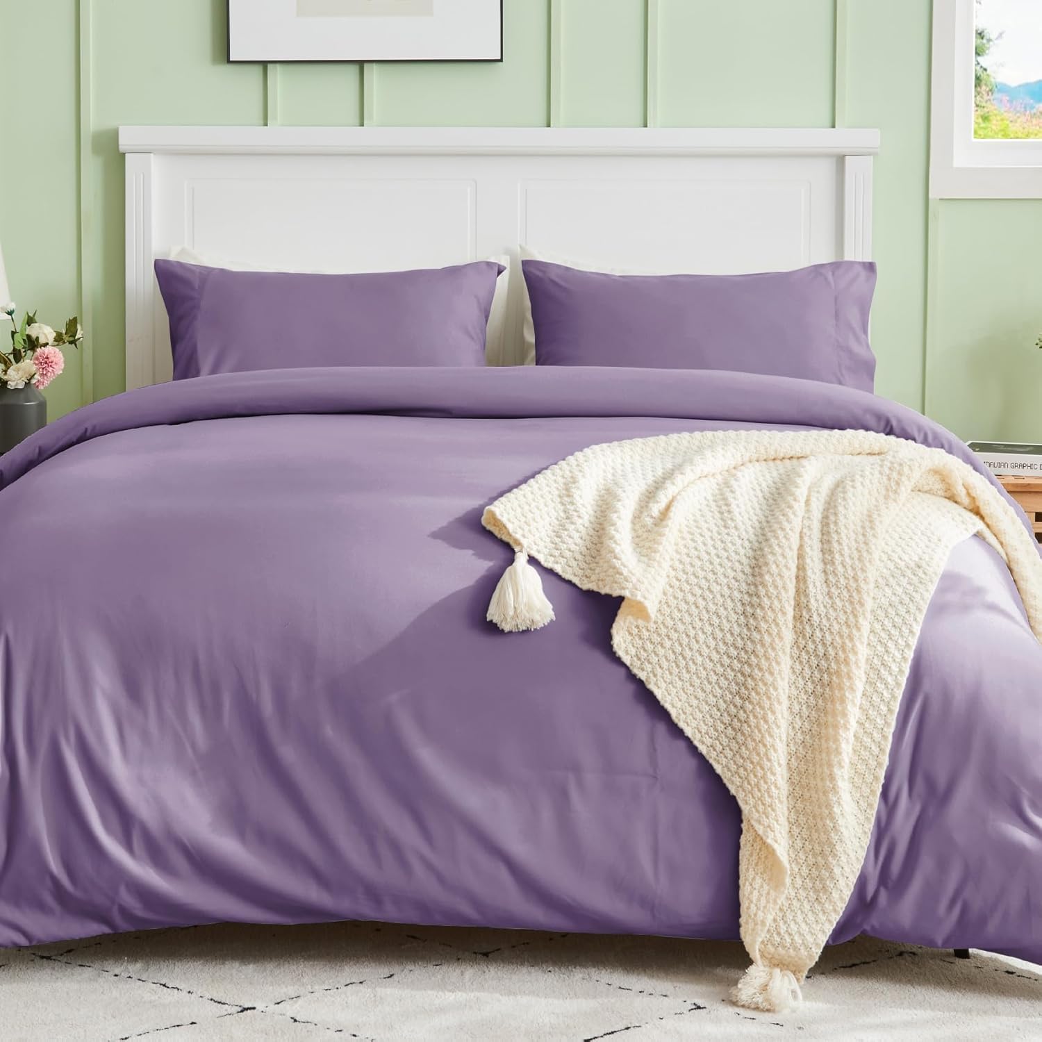 Sasttie Duvet Cover Twin/Twin XL Size, Double Brushed Twin/Twin XL Duvet Cover, 3-Piece Duvet Cover Set Includes 1 Duvet Cover (68x90) and 1 Pillowcase (20x26) with Zipper Closure, Purple