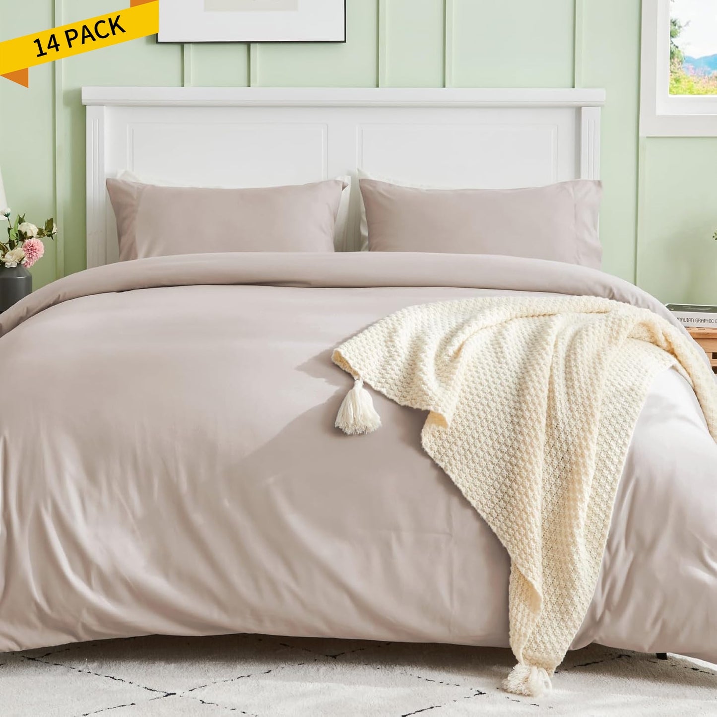 Sasttie Duvet Cover King Size, Double Brushed King Duvet Cover, 3-Piece Duvet Cover Set Includes 1 Duvet Cover (104x90) and 2 Pillowcases (20x36) with Zipper Closure, Beige