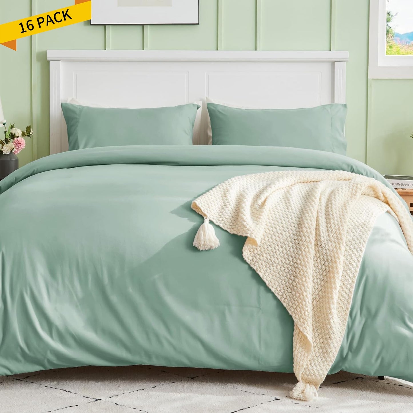 Sasttie Duvet Cover Queen Size, Double Brushed Queen Duvet Cover, 3-Piece Duvet Cover Set Includes 1 Duvet Cover (90x90) and 2 Pillowcases (20x26) with Zipper Closure, Sage