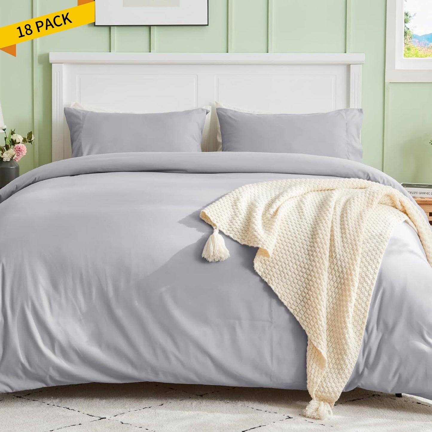 Sasttie Duvet Cover Full Size, Double Brushed Full Duvet Cover, 3-Piece Duvet Cover Set Includes 1 Duvet Cover (80x90) and 2 Pillowcases (20x26) with Zipper Closure, Light Grey