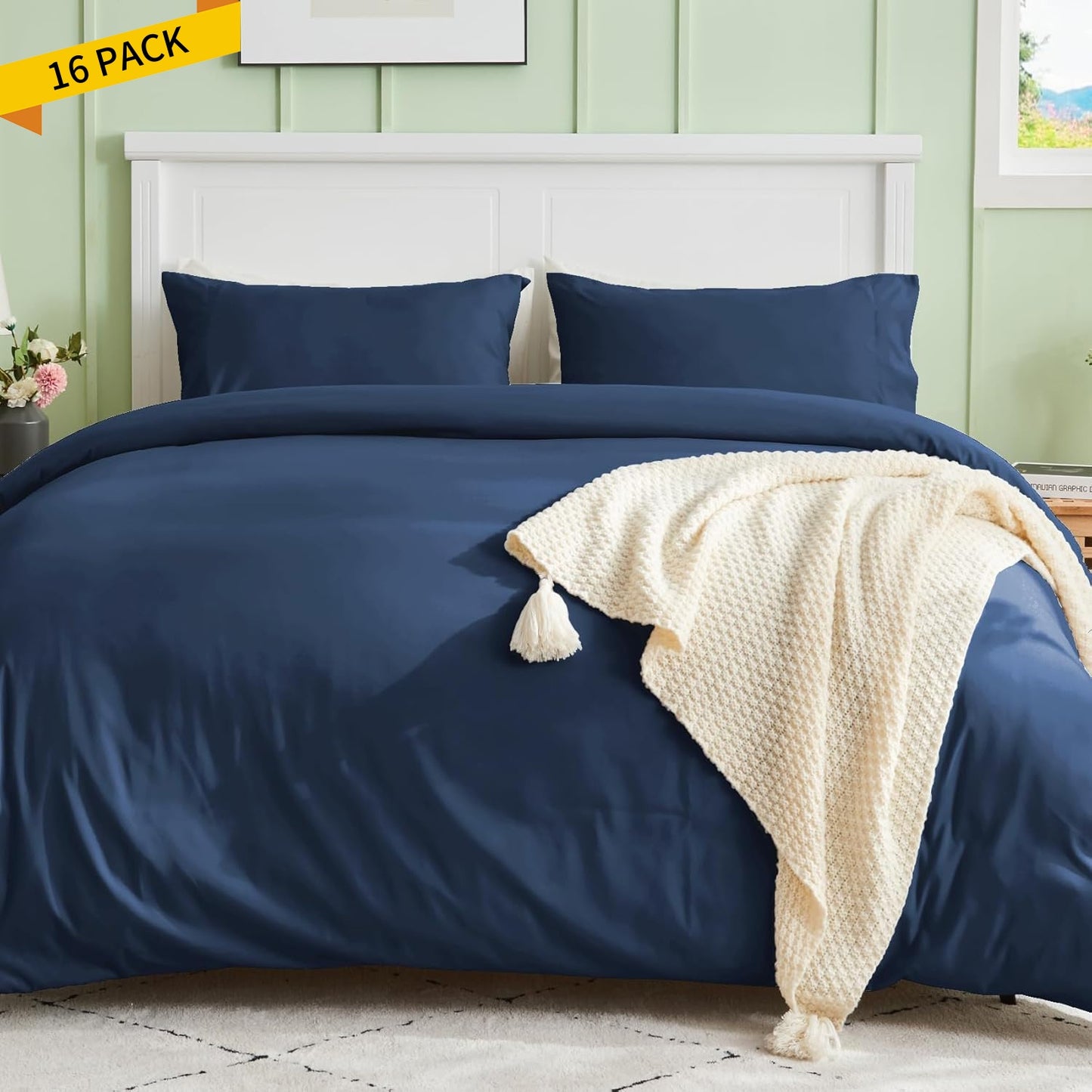 Sasttie Duvet Cover Queen Size, Double Brushed Queen Duvet Cover, 3-Piece Duvet Cover Set Includes 1 Duvet Cover (90x90) and 2 Pillowcases (20x26) with Zipper Closure, Navy